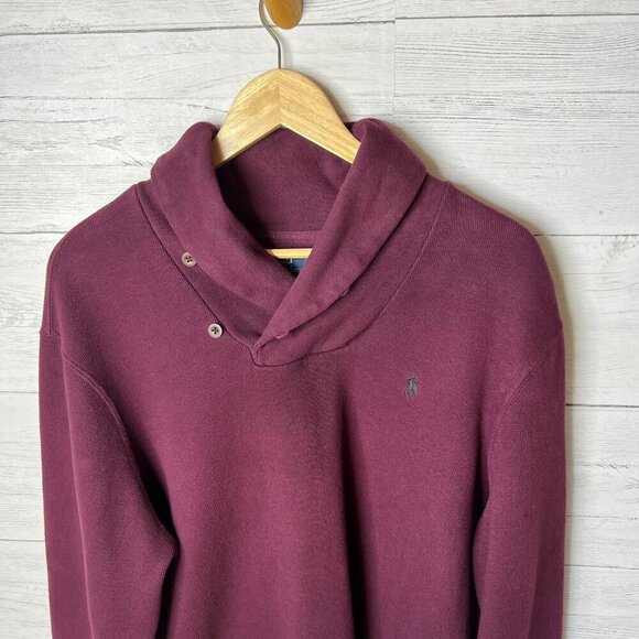 Polo by Ralph Lauren Shirt Mens Size XL Dark Burgundy Shawl Collar Pullover - Picture 7 of 16